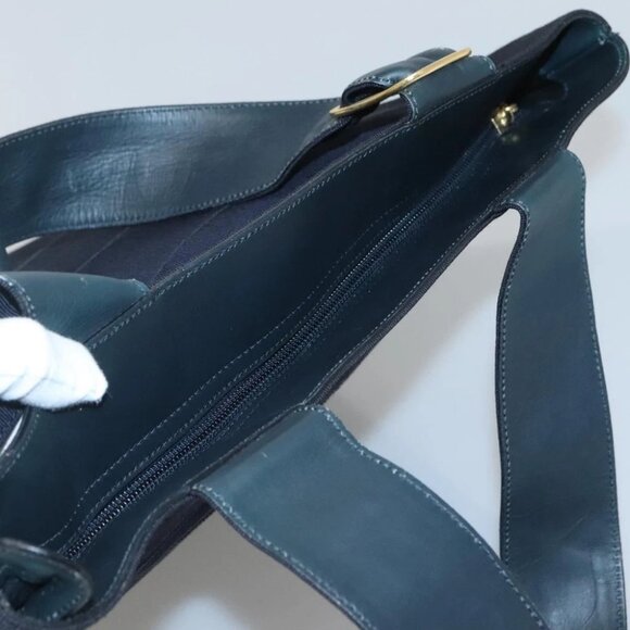 Salvatore Ferragamo Vala Tote Bag Canvas Leather Navy Gold Auth bs26595 - Picture 7 of 15